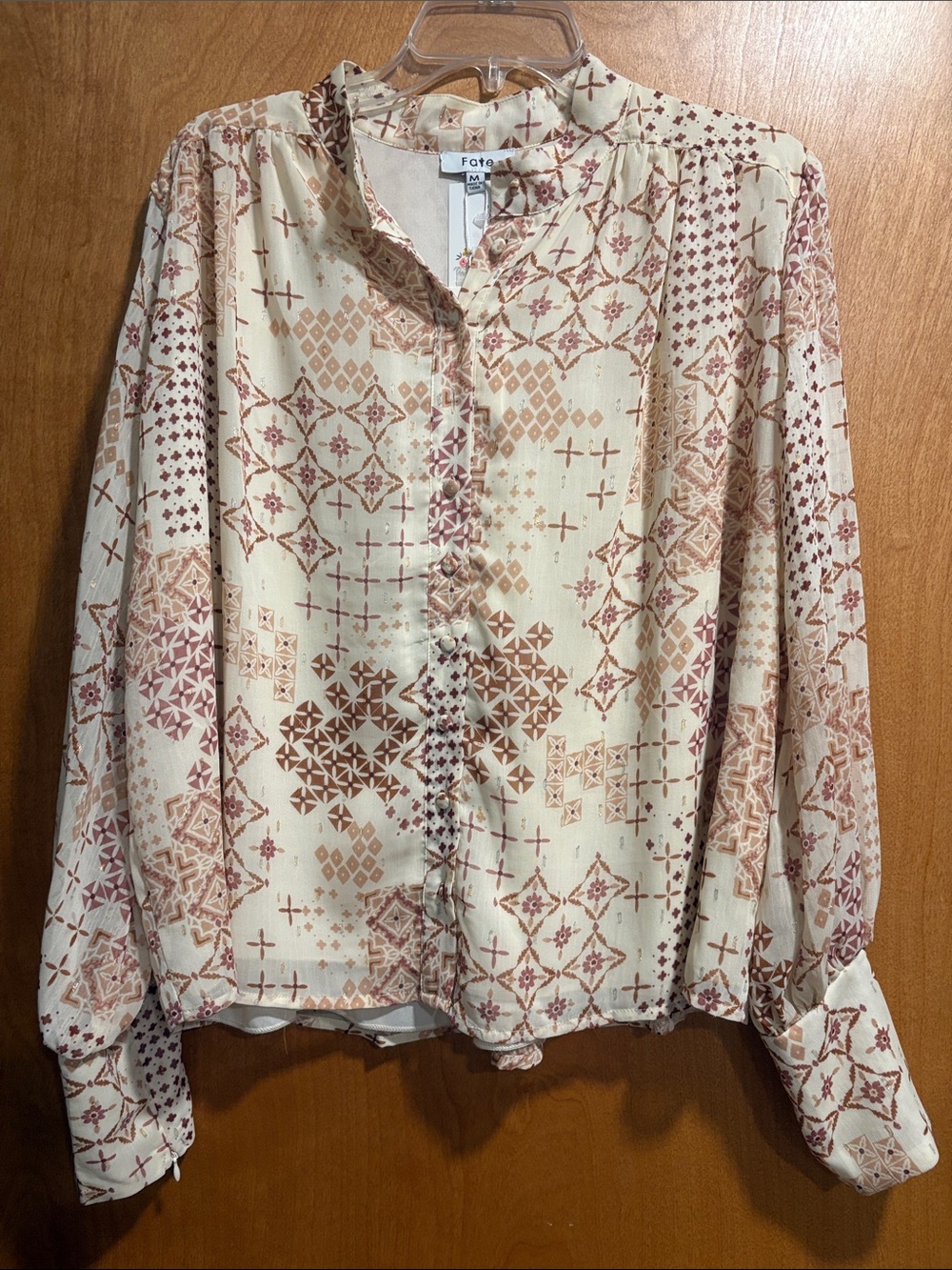 Fate Cream Blouse with Rust-Tan Geometric Print